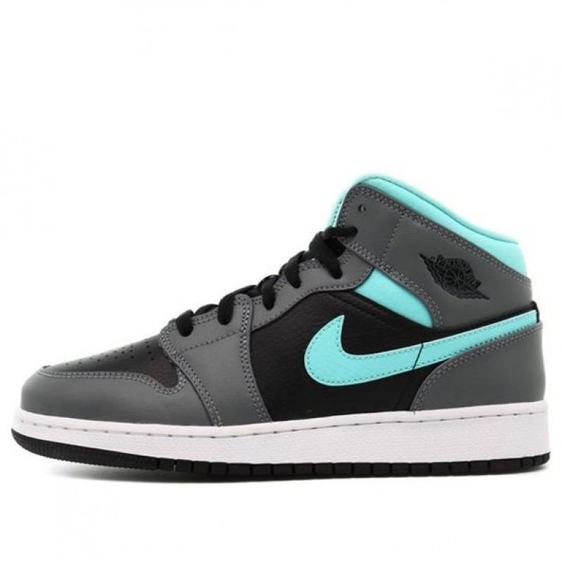 Air Jordan 1 Mid GS 'Grey Aqua' Black/Light Aqua/Dark Smoke Grey 554725-063