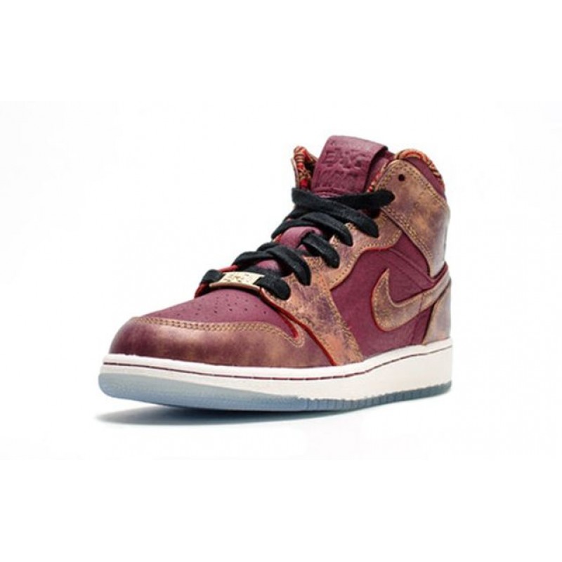 Air Jordan 1 Mid BHM GS BHM - Deep Garnet Gold 647562-605