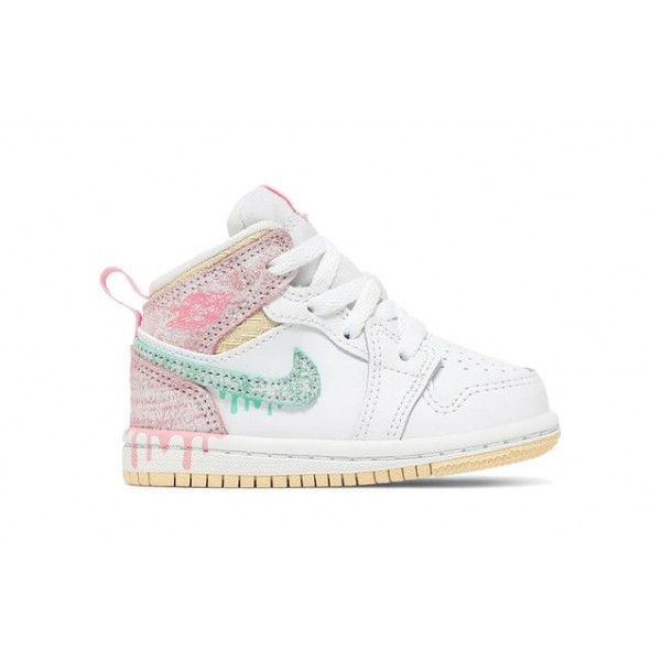 Air Jordan 1 Mid SE TD 'Ice Cream' White/Arctic Punch/Pale Vanilla/Green Glow DD1668-100