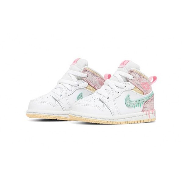 Air Jordan 1 Mid SE TD 'Ice Cream' White/Arctic Punch/Pale Vanilla/Green Glow DD1668-100