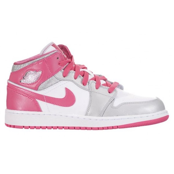 Nike Girls Air Jordan 1 MId GS White Platinum Pink 555112-109