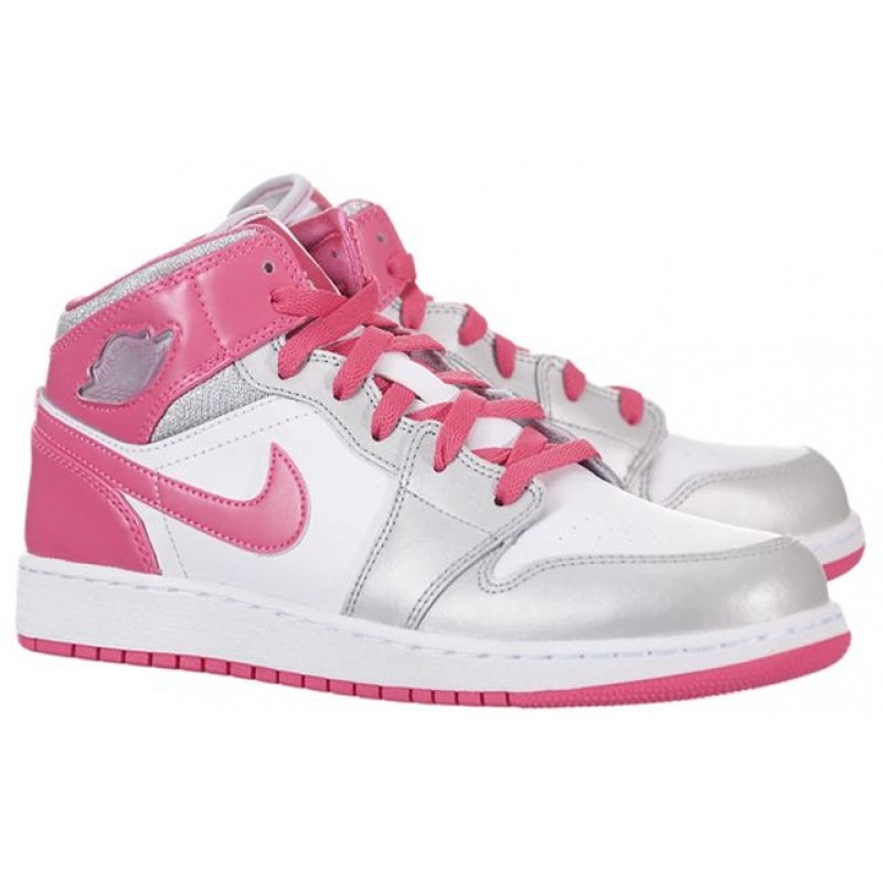 Nike Girls Air Jordan 1 MId GS White Platinum Pink 555112-109