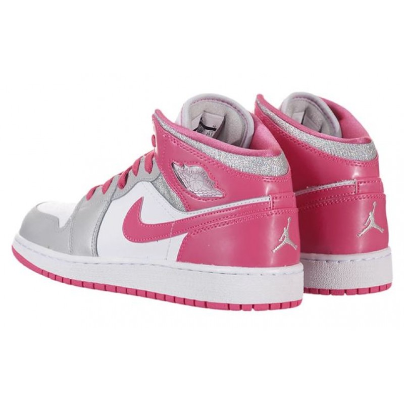 Nike Girls Air Jordan 1 MId GS White Platinum Pink 555112-109