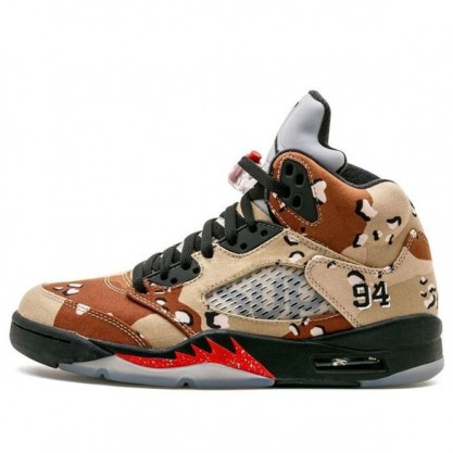 Nike Supreme x Air Jordan 5 Retro 'Desert Camo' Chips Camo/Black-Fire Red 824371-201