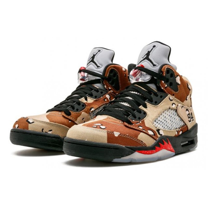 Nike Supreme x Air Jordan 5 Retro 'Desert Camo' Chips Camo/Black-Fire Red 824371-201