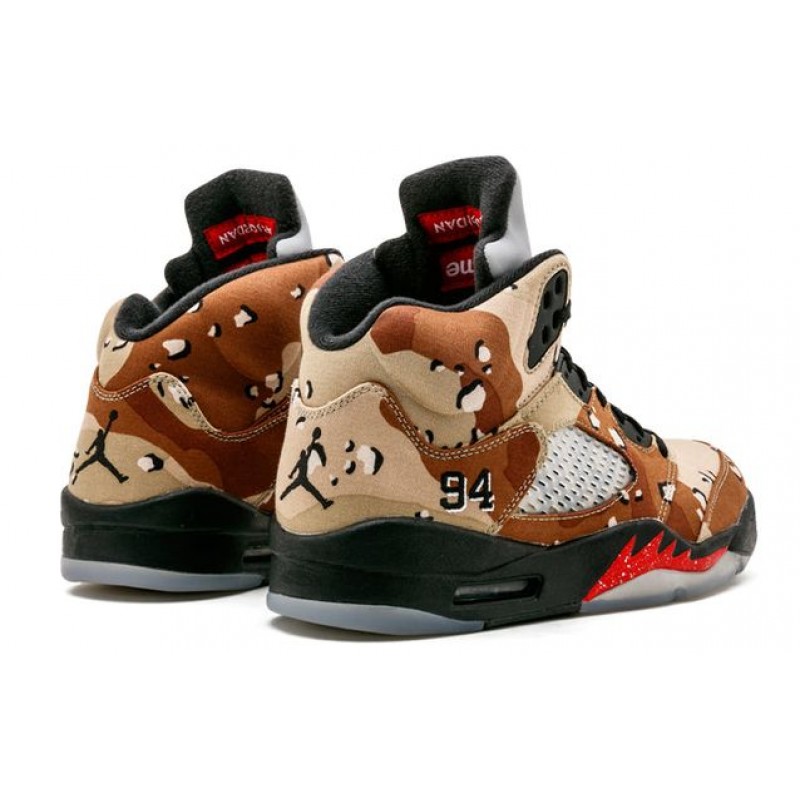 Nike Supreme x Air Jordan 5 Retro 'Desert Camo' Chips Camo/Black-Fire Red 824371-201