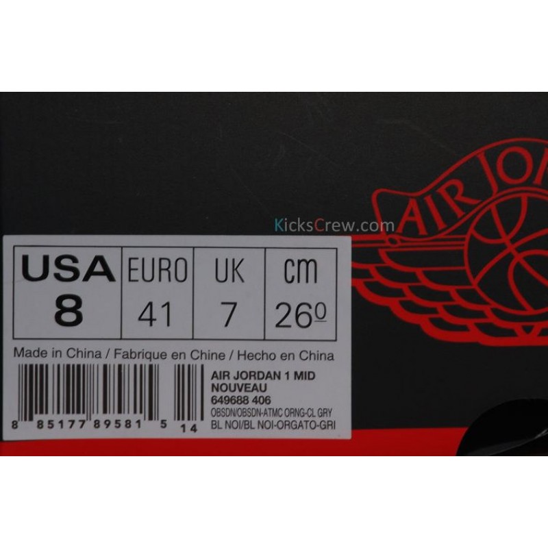 Air Jordan 1 Mid Nouveau Obsidian Atomic Orange 649688-406