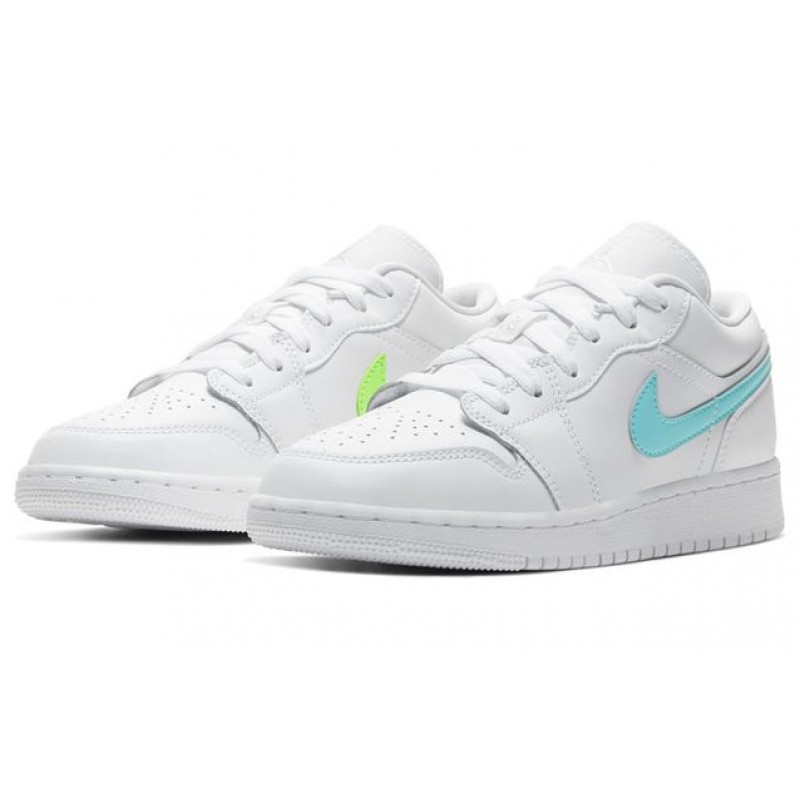 Air Jordan 1 Low'White Neon' GS White/Multi-Color/Light Aqua CW7035-100