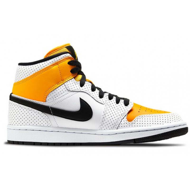 Womens WMNS Air Jordan 1 Mid Perforated - White University Gold BQ6472-107