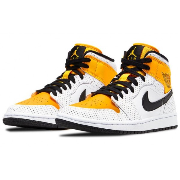 Womens WMNS Air Jordan 1 Mid Perforated - White University Gold BQ6472-107