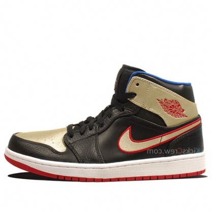 Air Jordan 1 Mid Black Red Metallic Gold 554724-013