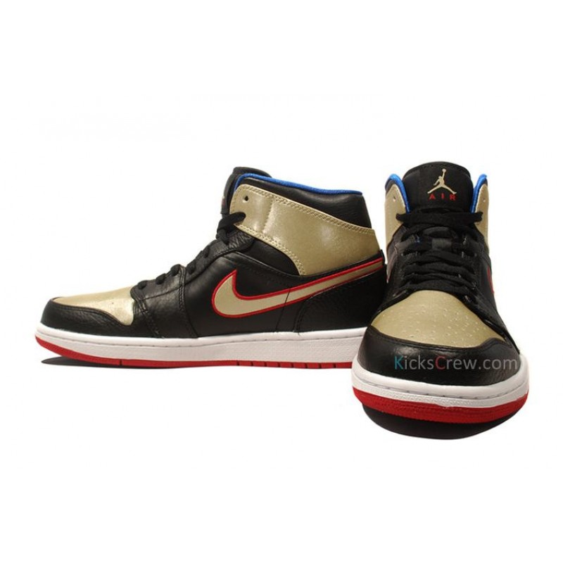 Air Jordan 1 Mid Black Red Metallic Gold 554724-013