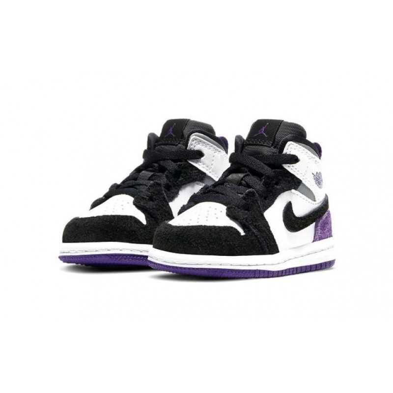 Air Jordan 1 Mid SE TD 'Varsity Purple' White/Black/Light Solar Flare Heather/Varsity Purple BQ6933-105