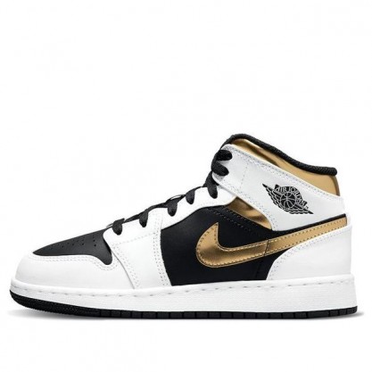 Air Jordan 1 Mid (GS) White Gold Black (GS) 554725-190