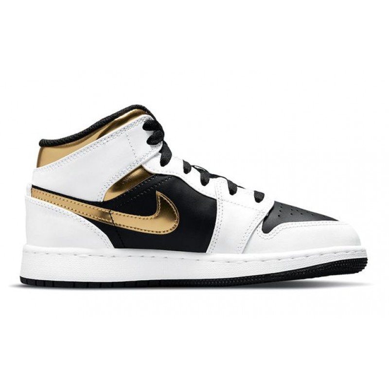 Air Jordan 1 Mid (GS) White Gold Black (GS) 554725-190