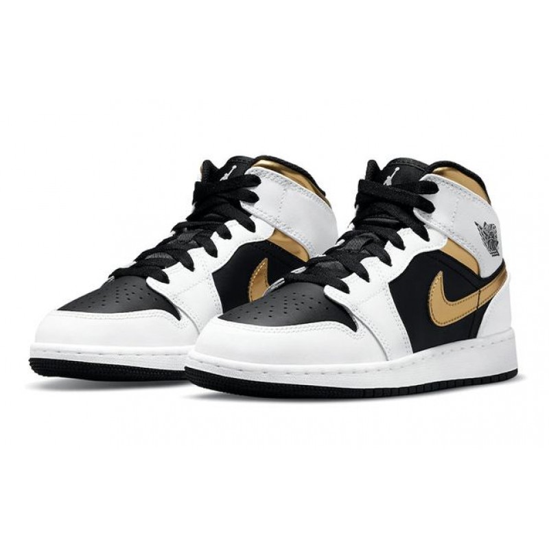 Air Jordan 1 Mid (GS) White Gold Black (GS) 554725-190