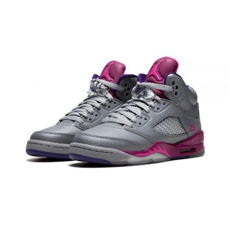 Nike Girls Air Jordan 5 Retro GS Cement Grey Pink Flash 440892-009