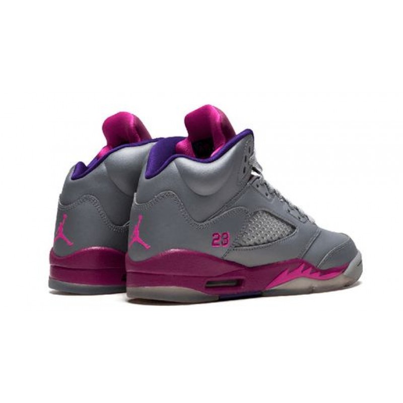 Nike Girls Air Jordan 5 Retro GS Cement Grey Pink Flash 440892-009