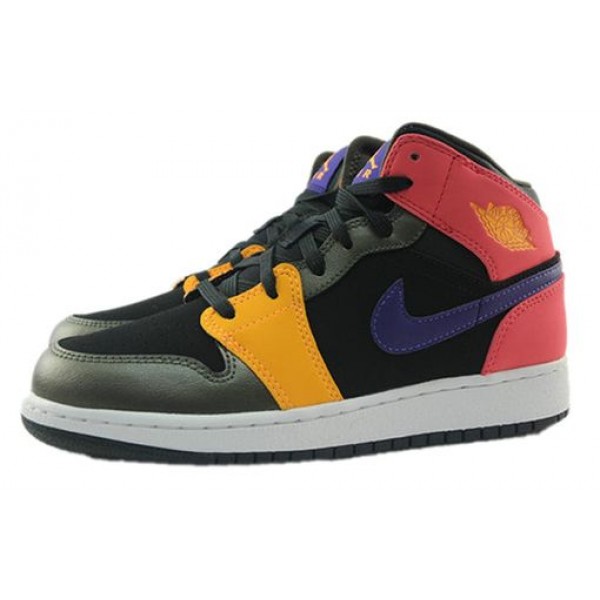 Air Jordan 1 Mid'Multi-Color' GS Black/Court Purple/Fusion Red/Khaki 555112-016