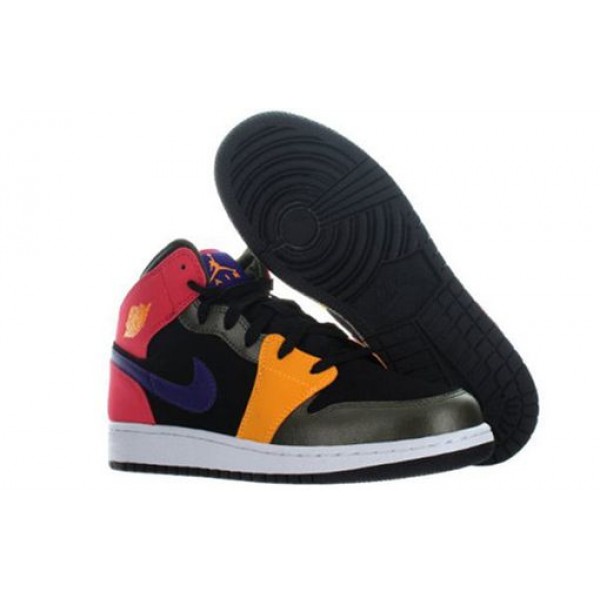 Air Jordan 1 Mid'Multi-Color' GS Black/Court Purple/Fusion Red/Khaki 555112-016