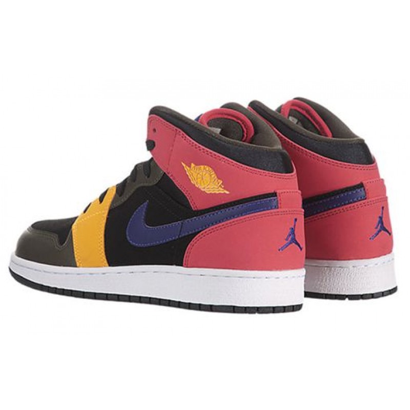 Air Jordan 1 Mid'Multi-Color' GS Black/Court Purple/Fusion Red/Khaki 555112-016