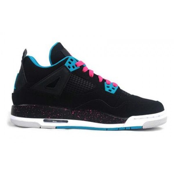 Nike Girls Air Jordan 4 Retro Black Dynamic Blue Pink 487724-019