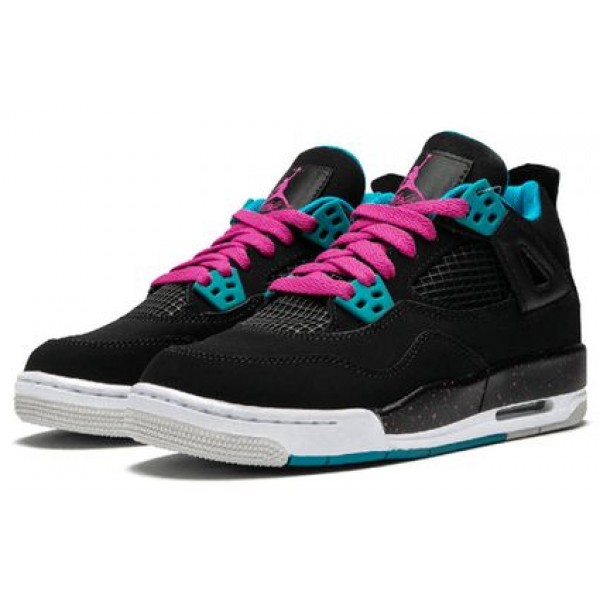 Nike Girls Air Jordan 4 Retro Black Dynamic Blue Pink 487724-019