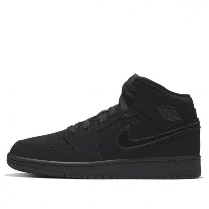 Air Jordan 1 Mid GS 'Triple Black' Black/Black/Black 554725-056