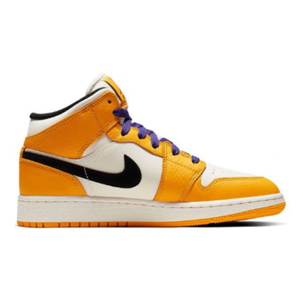 Air Jordan 1 Mid'Lakers' GS University Gold/Pale Ivory-Court Purple-Black BQ6931-700