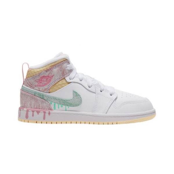 Air Jordan 1 Mid SE PS 'Ice Cream' White/Arctic Punch/Pale Vanilla/Green Glow DD1667-100