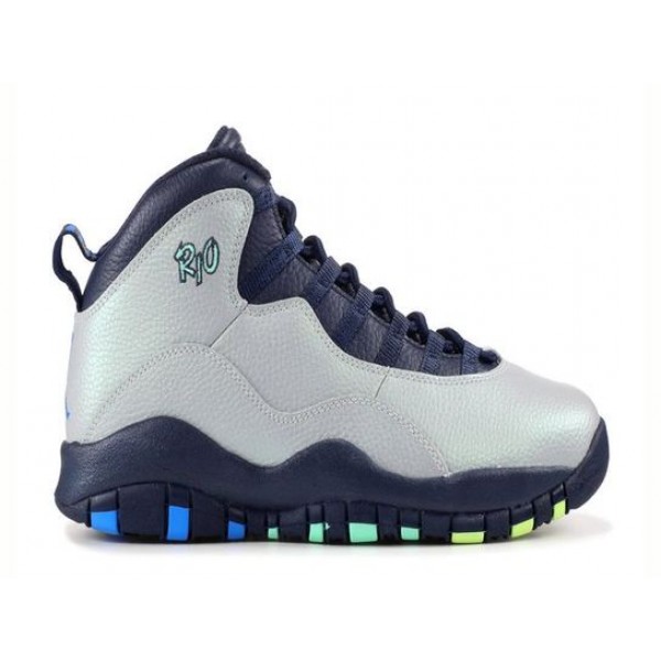 Air Jordan 10 Retro'Rio' BG Wolf Grey/Photo Blue-Obsidian-Green Glow 310806-019