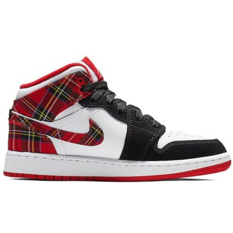 Air Jordan 1 Mid GS White Black Red 554725-607