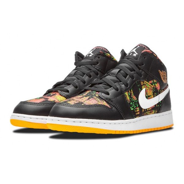 Air Jordan 1 Mid GS 'Black Laser Orange' Black/White/Laser Orange 555112-003