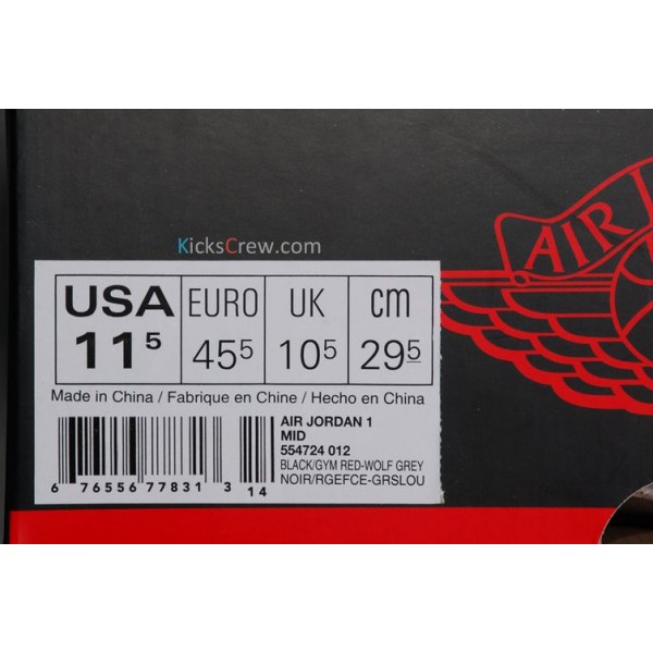 Air Jordan 1 Mid Black Wolf Grey Red 554724-012