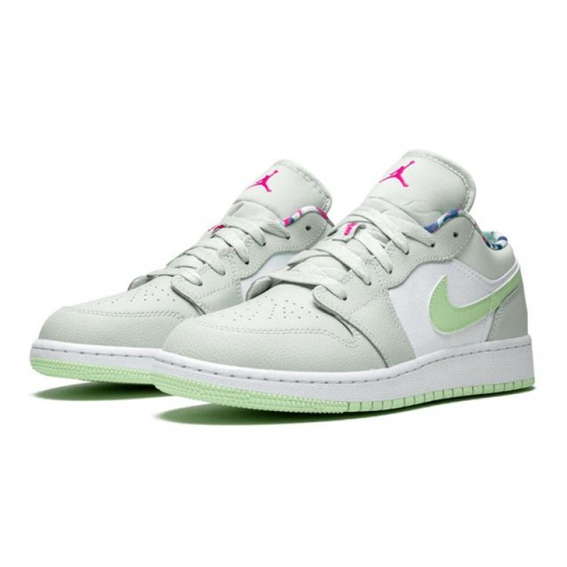 Air Jordan 1 Low'Barely Grey Spruce' GS Barely Grey/White/Laser Fuchsia/Frosted Spruce 554723-051