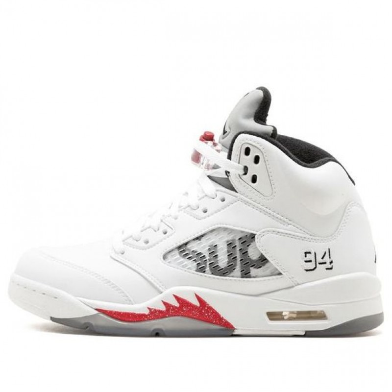 Nike Supreme x Air Jordan 5 Retro 'White' White/Fire Red-Black 824371-101