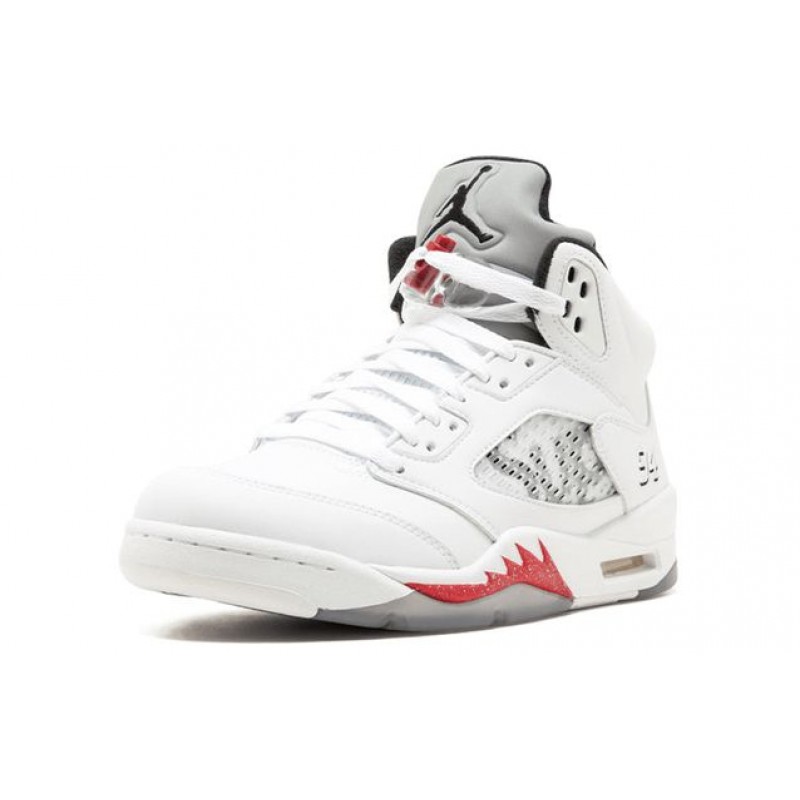 Nike Supreme x Air Jordan 5 Retro 'White' White/Fire Red-Black 824371-101