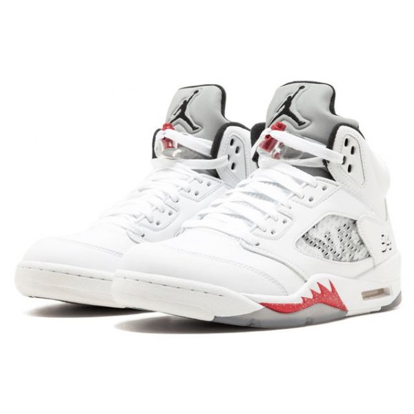 Nike Supreme x Air Jordan 5 Retro 'White' White/Fire Red-Black 824371-101