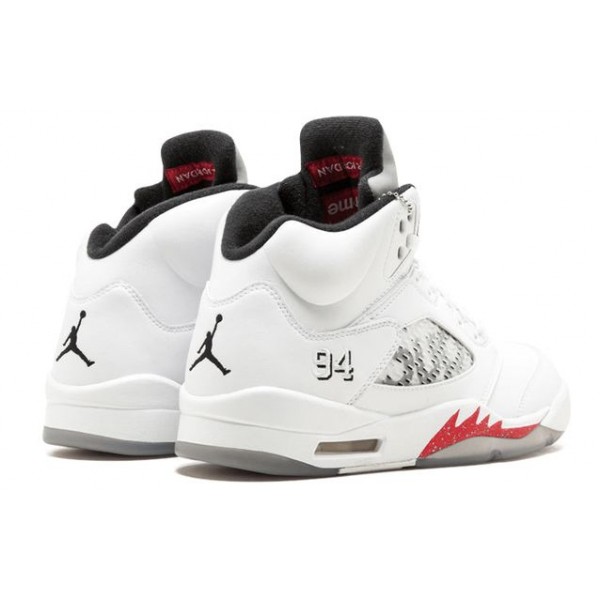 Nike Supreme x Air Jordan 5 Retro 'White' White/Fire Red-Black 824371-101