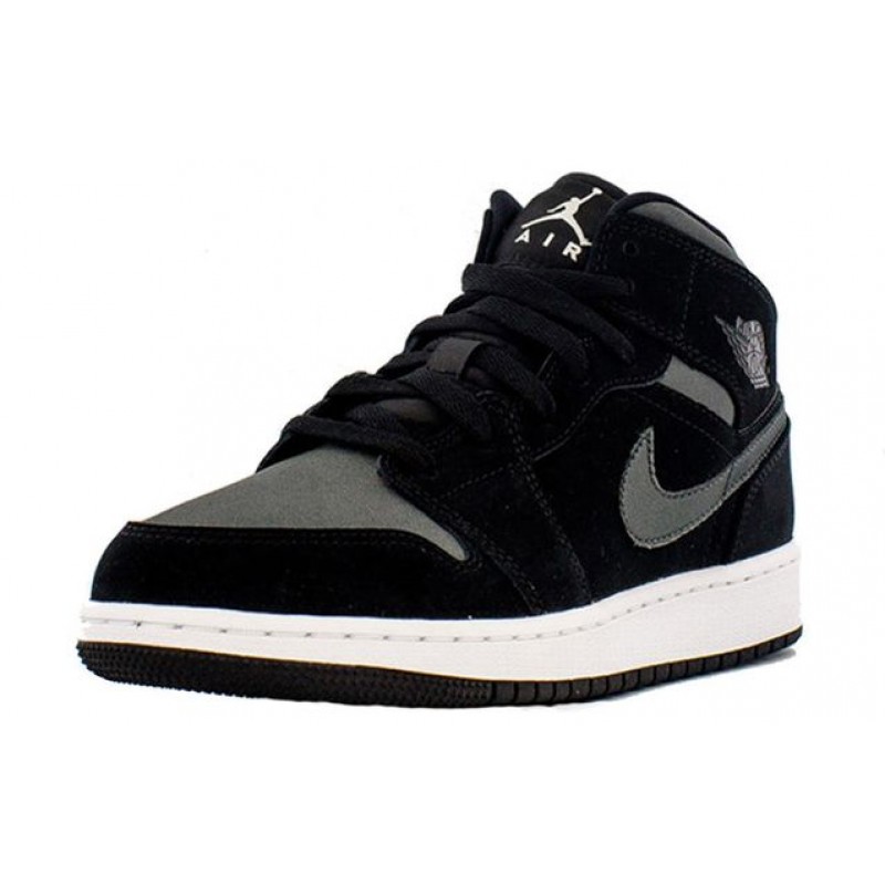 Air Jordan 1 Mid White Black Grey (GS) BQ6931-012