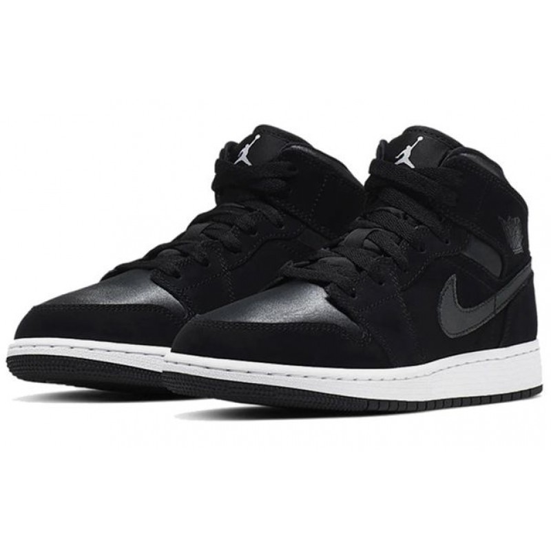 Air Jordan 1 Mid White Black Grey (GS) BQ6931-012