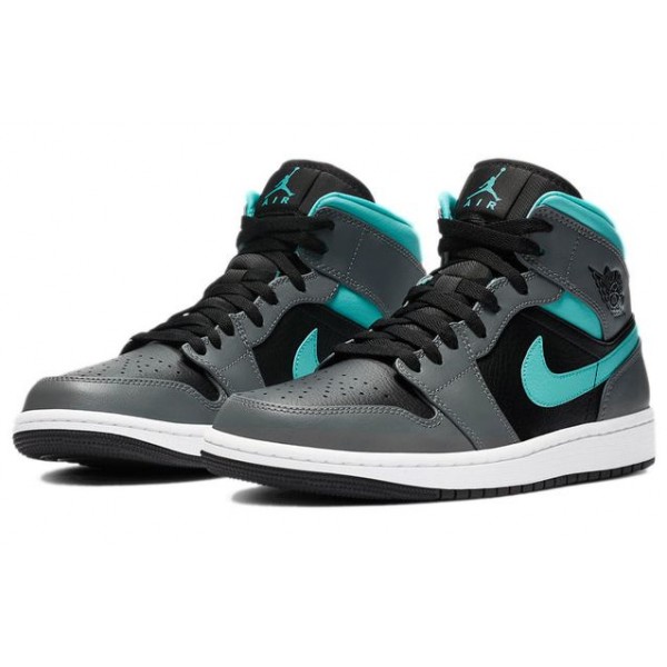 Air Jordan 1 Mid 'Grey Aqua' Black/Light Aqua/Dark Smoke Grey 554724-063