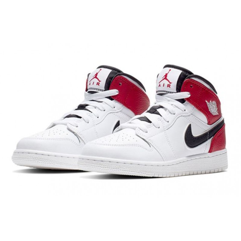 Air Jordan 1 Mid GS White Black Gym Red 554725-116