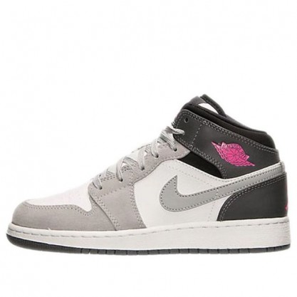 Air Jordan 1 Mid GS 'White Grey Hyper Pink' White/Hyper Pink/Wolf Grey/Dark Grey 555112-117