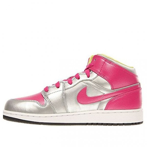 Air Jordan 1 Mid 'Metallic Silver Fusion Pink' Metallic Silver/Fusion Pink-Electric Yellow 555112-037