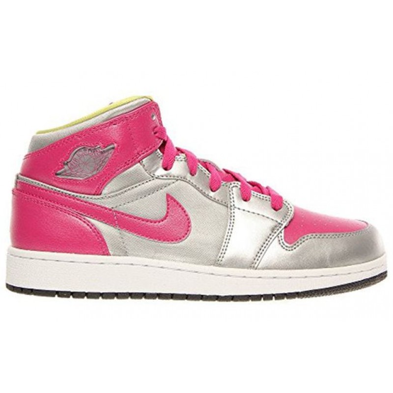 Air Jordan 1 Mid 'Metallic Silver Fusion Pink' Metallic Silver/Fusion Pink-Electric Yellow 555112-037