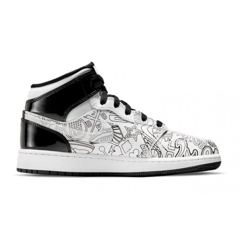 Air Jordan 1 Mid SE GS White Black Graffiti DC4099-100