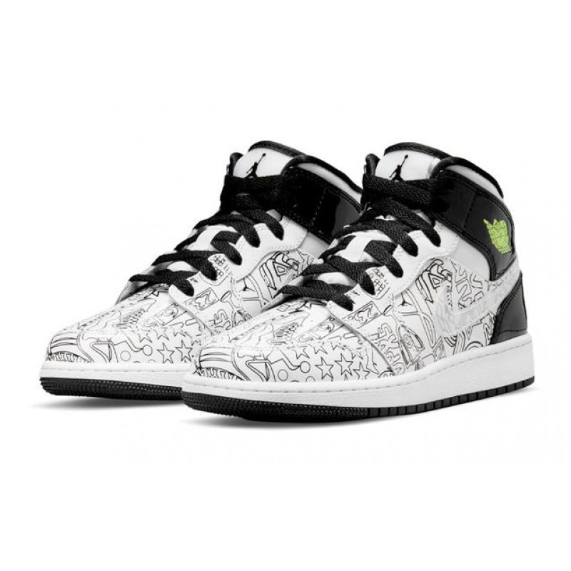 Air Jordan 1 Mid SE GS White Black Graffiti DC4099-100