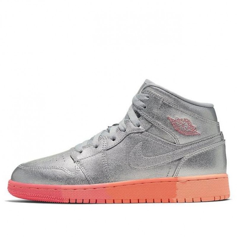 Air Jordan 1 Mid GS Metallic Silver Pink Crimson 555112-006