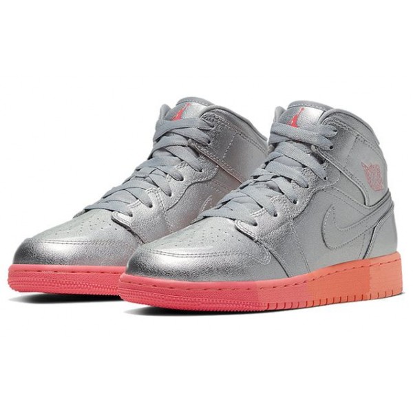 Air Jordan 1 Mid GS Metallic Silver Pink Crimson 555112-006